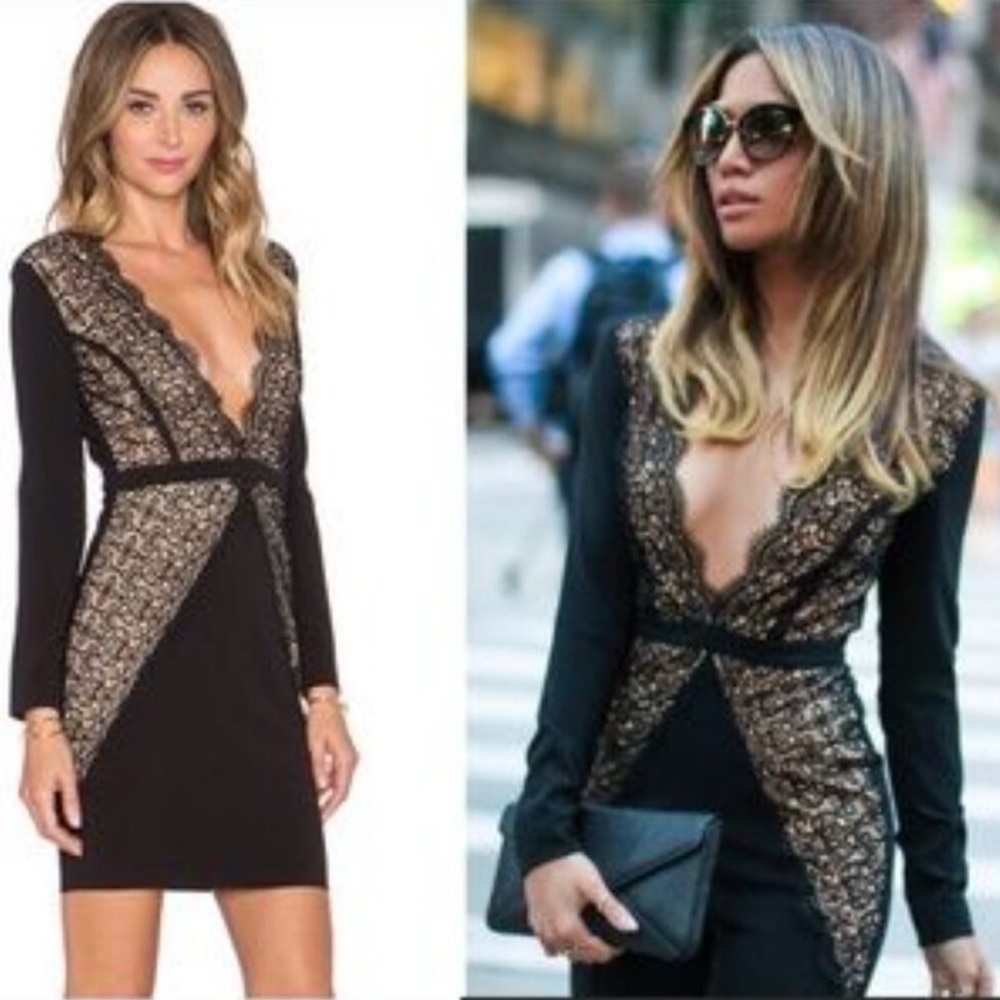 MISHA COLLECTION Black and Gold Asymmetrical Wrap Dress